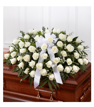 HALF CASKET COVER WHITE ROSES SYMPATHY