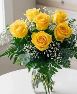 Half Dozen High and Exotic yellow Roses Vase Arrangement 