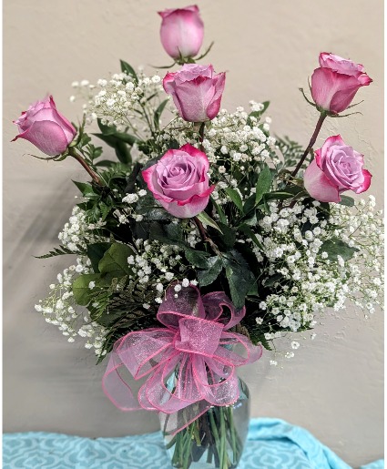 Dozen or Half Dozen Lavender Roses Vase Arrangement 