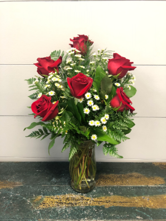 Half Dozen Red Roses Vase Arrangement