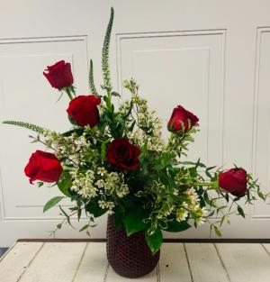Half Dozen Red Roses Vase Arrangement