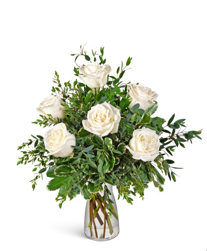 Half Dozen White Roses Flower Arrangement