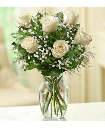 Half Dozen White Roses Arrangement