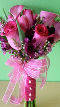  Hand Held Prink rose and pink calla lily and wax.