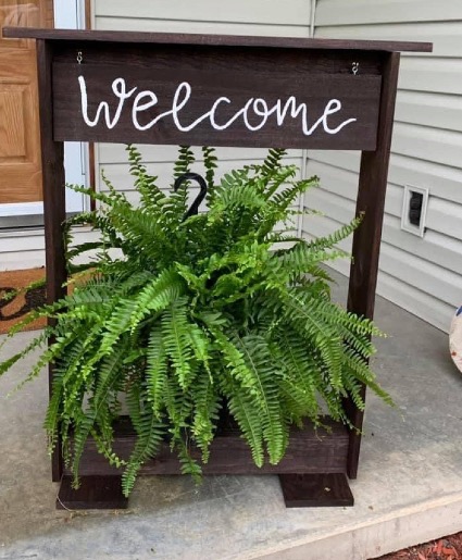 Handcrafted Plant Stand  With seasonal hanging basket 