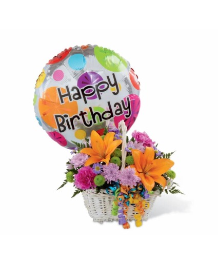 Happy Birthday Balloon Basket balloon flower basket