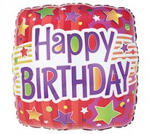 Happy Birthday Stars Square Mylar Balloon