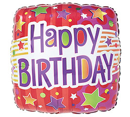 Happy Birthday Stars Square Mylar Balloon