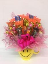 Happy face mug candy bouquet 