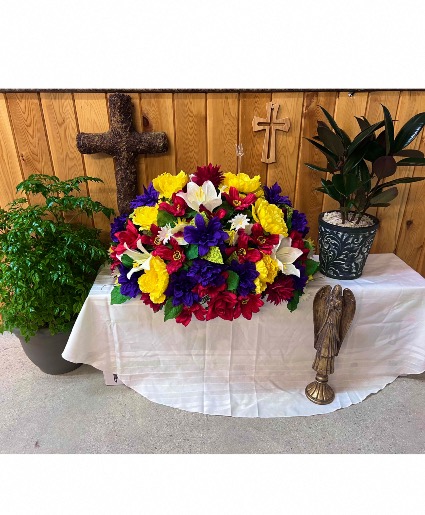 Harmony Blooms Silk Flower Headstone Arrangement