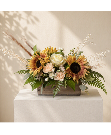 Harvest Moon Wood Cube Container Arrangement in Longview, WA | Banda's Bouquets