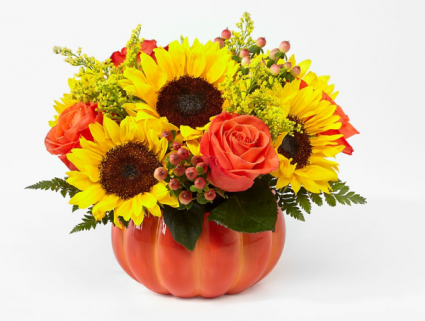 HARVEST TRADITIONS PUMPKIN AUTUUM FLOWERS IN PUMPKIN