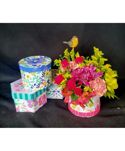 Hat Box Bouquets 6" Box Bouquets