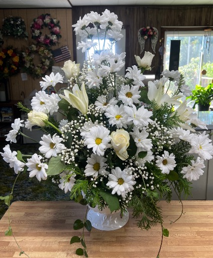 HCF All White arrangement Furneral 