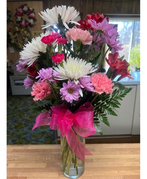 HCF vased arrangement  Pinks & Purples