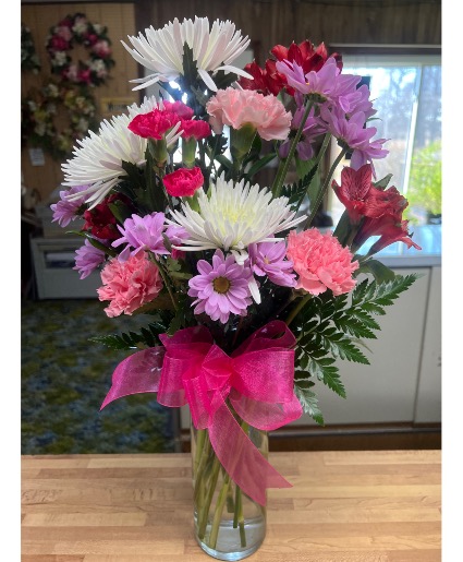 HCF vased arrangement  Pinks & Purples