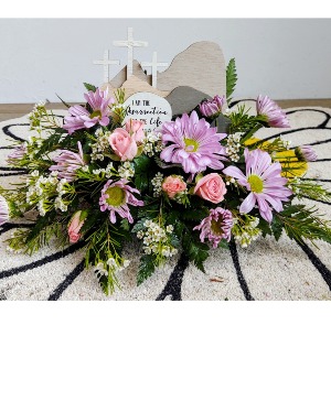 He Is The Resurrection And The Life Arrangement. Wooden Easter Sign with fresh