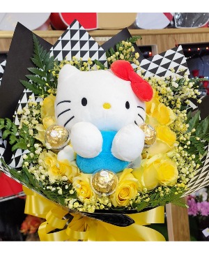 He Loves me Forever  Yellow Roses Chocolate and Stuffed Animal