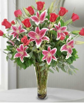 Head Over Heels RED ROSES & STARGAZER LILYS