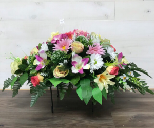 Blue/White/Yellow Headstone Saddle Silk Flowers