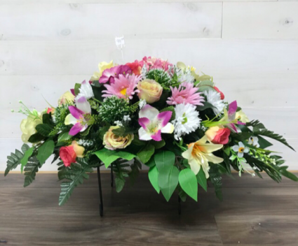 Blue/White/Yellow Headstone Saddle Silk Flowers