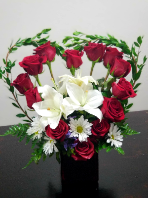 Heart of Love  Red Roses and Lilly in A Heart Shape