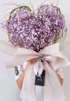 Heart shaped baby breath bouquet  White, pink, purple & blue 