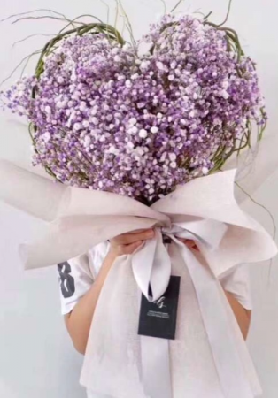 Heart shaped baby breath bouquet  White, pink, purple & blue 
