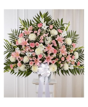 Heartfelt Sympathies Pink & White Standing Basket 