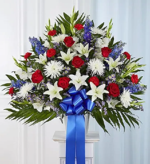HEARTFELT SYMPATHIES RED, WHITE AND BLUE STANDING 