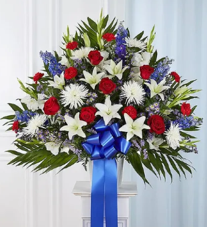 HEARTFELT SYMPATHIES RED, WHITE AND BLUE STANDING 