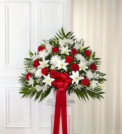 Heartfelt Sympathies - Red & White Funeral Flowers