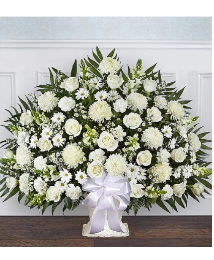 Heartfelt Tribute White Floor Basket Arrangement 