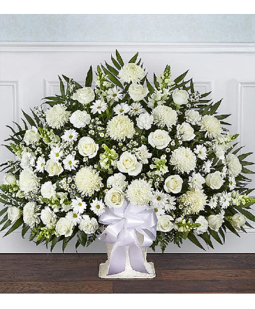 Heartfelt Tribute White  Funeral Floor Basket in Kissimmee, FL | Amor Florist & Gift Baskets