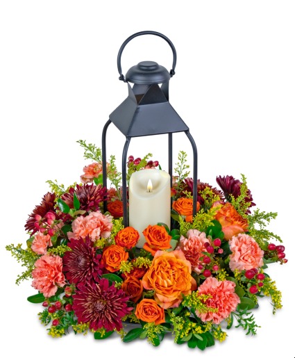 Hearthstone Glow Lantern Flower Arrangement
