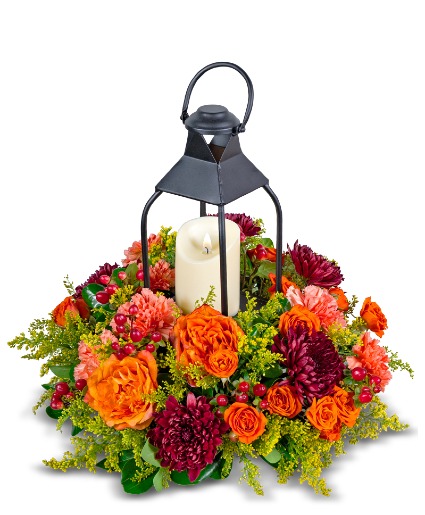 Hearthstone Lantern Flower Arrangement