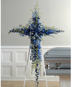 Heavenly Blue Cross Standing Spray