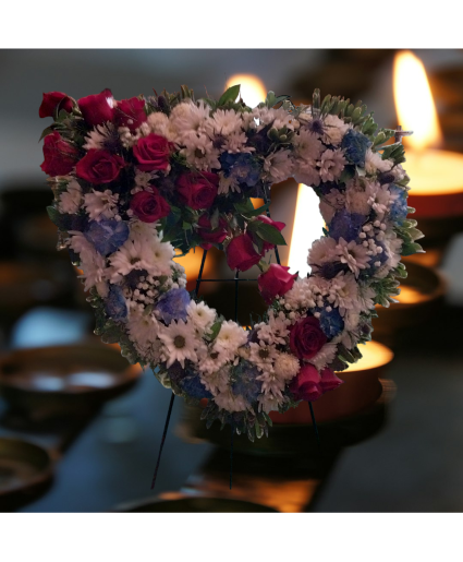 Heavenly  Blues, whites and red roses open heart