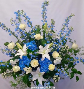 Heavenly Sky blue  Basket Arrangement in Chatham, NJ | SUNNYWOODS FLORIST