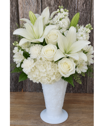 Heavenly White Flower Arrangement Vased Arrangement of All White Flowers
