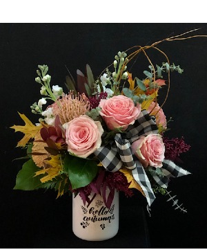 Hello Autumn in Blush Ceramic Mason Jar
