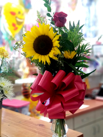 Hello Sunshine I Love You Large Sunflower and Red Rose 