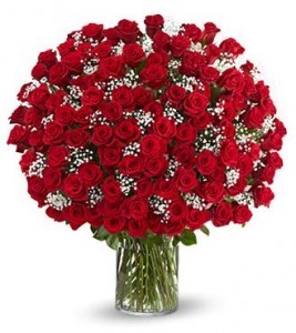 100 Premium Red Roses in Vase 