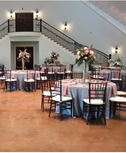 High and low reception arrangements wedding reception