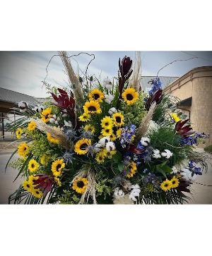 His Faith Cotton, Sunflowers with Pampas, willow, safari sunset