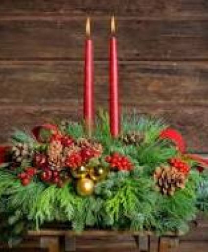 Holiday mix candle low garland arrangement