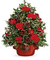 Holly and pinecones tree by Teleflora stoneware