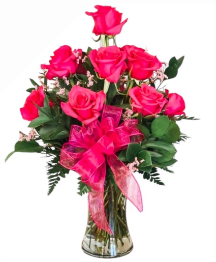Hot Pink Dozen Roses 