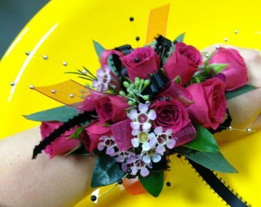 Hot pink Lady wrist corsage - large size