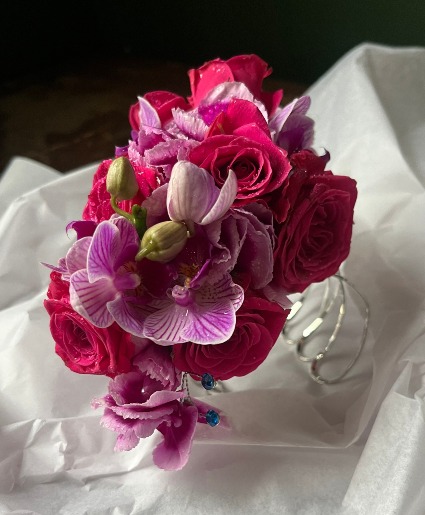 Hot Pink Roses & Orchids Bangle Wrist Corsage